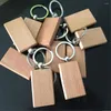 Keychains Simple Wood Products Solid Creative Keychain Beechwood Keyring Pendant Round Rectangle Shape Key Rings Gifts For Men Women