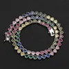 Sautoirs Rainbow Heart CZ Stone Tennis Chain Iced Out Collier ras du cou pour hommes femmes bijoux cadeaux 230329