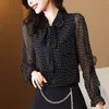 Women's Polos Bow Chiffon Shirt Springautumn Loose Long Sleeve Blouse Bottoming 5XL 230330