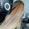 200density tam şeffaf dantel ön insan saçı peruk ombre sarışın düz dantel ön peruklar kadınlar için sentetik prepucked