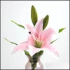 Fiori decorativi Ghirlande 3 teste Affascinante Real Touch Lily 38Cm Fiore artificiale Home Party Decor Decorazione floreale in seta Dhkbf