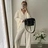 Women's Two Piece Pants 2023 Long Sleeve Lapel Pleated Shirt Top Wide Leg Mopping Thickened Drape Set Women