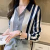 Damen Blusen Damen Tops und Hemden für Damen im koreanischen Stil Langarm Büro gestreift Chiffon Camisas Y Blusas