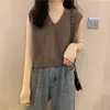 Women's Vests Fashion V-neck Solid Knitted Loose Sleeve less Tank Top Sweater Women's Clothing Autumn Casual Zipper Full Matching Top 230330