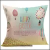 Pillow Case Easter Linen Pillowcase Square Happy Retro Egg Bunny Rabbit Design Sofa Car Cushion Ers Festival Home Decors Drop Delive Dh0Gd