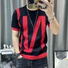 Men's T Shirts Patchwork Color Slim Fit Knitted Shirt Men O-Neck Stretched Tee Homme Streetwear Fashion Spring Casual T-Shirt