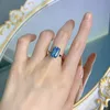 Emerald Cut Aquamarine Ring 100% Real 925 Sterling Silver Party Wedding Band Rings for Women Men Engagement Smyckespresent