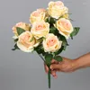 Fleurs décoratives 9 tête Roses artificielles mariée mariage décor à la maison tenant Bouquet de grande Rose