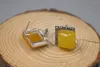 Saplama Küpe Pure S925 STERLING Gümüş Leverback Kadınlar için Sarı Kalsedon Zirkon Dantel Meydanı 19 5mm Damga