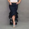 Skirts Fashion Womens Denim Multi Layers Pleated Maxi Long Bodycon Swing Fishtail Female Plus Size S-2xl