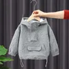 Jackets Spring Autumn Fashion Embossing Drawstring Baby Boys Hoodie Half Zip Hooded Kids Sweatshirt 1 9 Years 230329