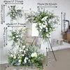 Decorative Flowers White Rose Flower Row Wedding Backdrop Wall Decor Hanging Corner Green Plant Leaf Floral Ball Party Stage Floor
