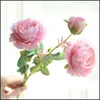 Ghirlande di fiori decorativi Artificiale Western Rose 3 Testa Peonia Decorazioni per la casa Materiali di seta Fiore Consegna a goccia finta Dh3Ka