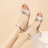 Sandal Sandals Heels Casual Shoes Open Toe Summer Gold Shoes Square Female Ankle Strap Low Footwear Woman 230330