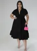 Plus storlek klänningar wmstar storlek för kvinnor sommar bandage bow slips solid v nacke ruffles hem elegant maxi klänning grossist drop 230330
