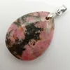 Pendant Necklaces Natural Rhodonite Stone Teardrop Lucky Jewelry S408