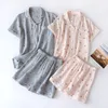 Women's Sleepwear 2023 Summer Ladies Shortsleeved Shorts Pajamas Set 100 Cotton Crepe Cloth Thin Home Service Twopiece Spring And Autumn Loose 230330
