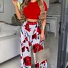 Women's Two Piece Pants Summer Elegant Women Solid Casual Fitness Tracksuit Set Outfits Short Sleeve Crop Tops Trouser Flare Pants 2 Two Piece Set 230330