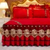 Bed Skirt Red Crystal Velvet Princess Wedding Bed Thick Soft Bed Lace Embroidery Bedding Linen Cushion Cover Pillowcase 230330