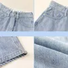 Женские короткие джинсовые синие брюки с высокой талией, летние повседневные брюки на пуговицах, свободные широкие брюки, кружево, универсальная уличная одежда, корейский шик 230329