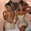 Women's Party Dress Midi Dress Champagne Gold Sleeveless Solid Color Backless Fall Spring cold shoulder Casual Party S M L XL XXL Slim