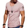 Tamanho plus size s-5xl masculina camiseta em colo elástico de decote em vocas curtas de coloração de coloração curta derramada