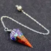 Pendant Necklaces Natural Stone Pendulum Hexagonal Prism Shaped 7 Chakra Chain For Divination Crystal Jewelry Charm Amulet Healing