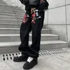 Men's Jeans Printed Men's Little Devil Fashion Hip Hop Street Trousers Harajuku Cartoon Straight Denim Pants Streetwear