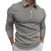 Autumn Men's Stripe Long Sleeve Polo Shirt Men Solid Turn Down Collar Zipper T Shirt Slim Tops Street Wear Casual Fashion Polo 2303304