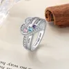 Solitaire Ring 925 Sterling Silver Personlig 1-8 Namn graverat med Birthstone Custom Engagement Heart S For Women Mothers Day Gift Y2303