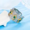 Fedi nuziali Carino femminile grande anello regolabile aperto oro argento colore zircone fidanzamento pietra verde cristallo per le donne