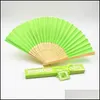 Party Favor Personnalisé Luxueux Soie Fold Main Fan Personnalisé Gravé Logo Pliant Fans Avec Boîte-Cadeau Faveurs Cadeaux Drop Dhxro