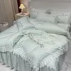 Gonna da letto 4 pezzi Biancheria da letto ricamata in stile principessa Copripiumino Copricuscino Biancheria da letto in pizzo per la casa Decorazione letto matrimoniale 230330