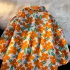 Kvinnors blusar vintage orange blommor strandskjortor komfort sommar lös casual knapp upp skjorta för män kvinnor japan kawaii harajuku kort