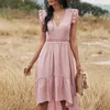 Casual Dresses Atuendo Summer Solid Pink Dress for Women Bohemian Sexig mjuk hög midja damer Robe Boho Leisure Wedding Guest Silk Long