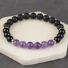 Strand 8mm Tiger Eye Natural Stone Black Lava Purple Onyx Beaded Bracelet Stainless Steel Spacer Beads Bracelets For Men And Women