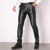 Mäns jeans Thosine Brand Spring Fall Men Leather Pants Slim Fit Pencil Man Fashion Pu Trousers Motorcykel Streetwear 230330