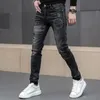 Мужские джинсы весенняя осень вымытая дизайнерская одежда парня Bovid Black Fashion Korean Vintage Cargo Slim Etcher Emlemprodery Blousers 230330
