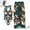 V Neck Slim SwimeWear Bohemian Style Dress for Women Fashion Vintage Printed Swimsuit Two Piece Set Beach Clothing