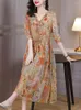 Casual Kleider 2023 Blumenseide Rüschen V-Ausschnitt Midikleid Sommermode Elegant Strand Frauen Koreanisch Vintage Luxus Prom