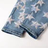 Men's Jeans Light Blue Distressed Streetwear Stars Patches Slim Stretch Skinny High Street Fashion Style Ripped 230330