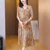 Casual Kleider 2023 Blumenseide Rüschen V-Ausschnitt Midikleid Sommermode Elegant Strand Frauen Koreanisch Vintage Luxus Prom