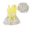 16134 Summer Kids Girls Clothing Set Bowknot Suspender Top With Florals kjol Hat Chlildren Girl 3st Causal Outfits Set