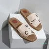 Designer Woody Sandalen für Damen Pantoletten flache Pantoletten beige schwarz Schriftzug Stoff Canvas Hausschuhe Damen Sommer Outdoorschuhe