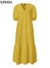 Plus size Dresses VONDA Plus Size 5XL Women's Shirt Dress Fall Sexy V-Neck Button Half Sleeve Maxi Westidos Bohemian Elegant Party Dress 230330