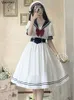 Casual Dresses Japanese Soft Sister Lovely Lolita Dress Women's Sweet Puff Sleeve Slim Student Dress Party Retro Girl Bow Salio Collar Tank Top 230330