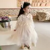 Flickklänningar Baby Girls Dress Green Beige Color Mesh Princess Costumes Spring Autumn Born Long Sleeve Clothes 2 3 4 5 7 9 Years Toddler