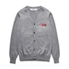 Designer Men's Sweaters CDG Play Com des Garcons Double Red Hearts Women's Cardigan Sweater Button Wool Gray V Neck Size XL