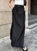 Röcke Taruxy Schwarz Damen Herbst Streetwear High Waisted Pencil Long Dress Femme Casual Split Vintage Silk 2023 230330