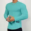 Herr t skjortor mode långärmad t-shirt män casual mager tees gym fitness bodybuilding träning slim fit tee tops manlig körträning